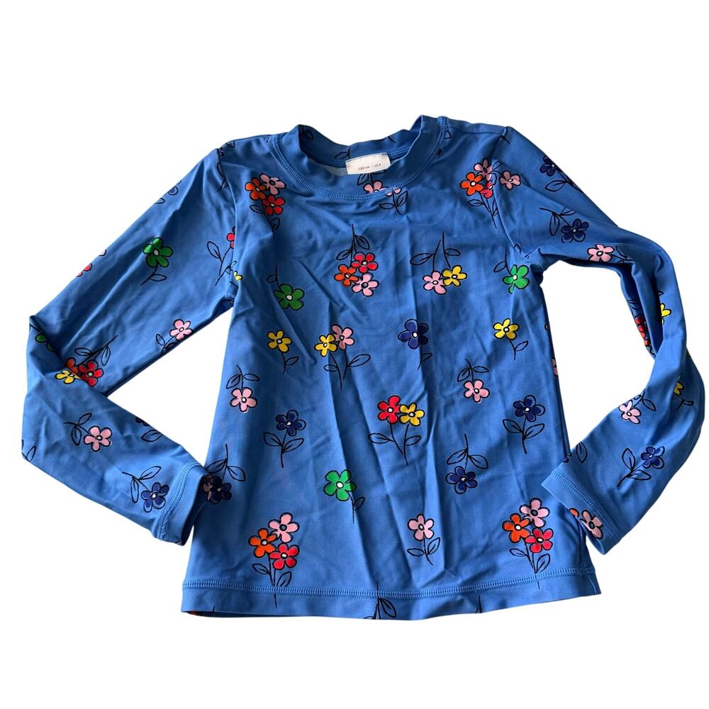 Hanna Andersson Girls' Blue Floral Rashguard - Multicolor Flowers